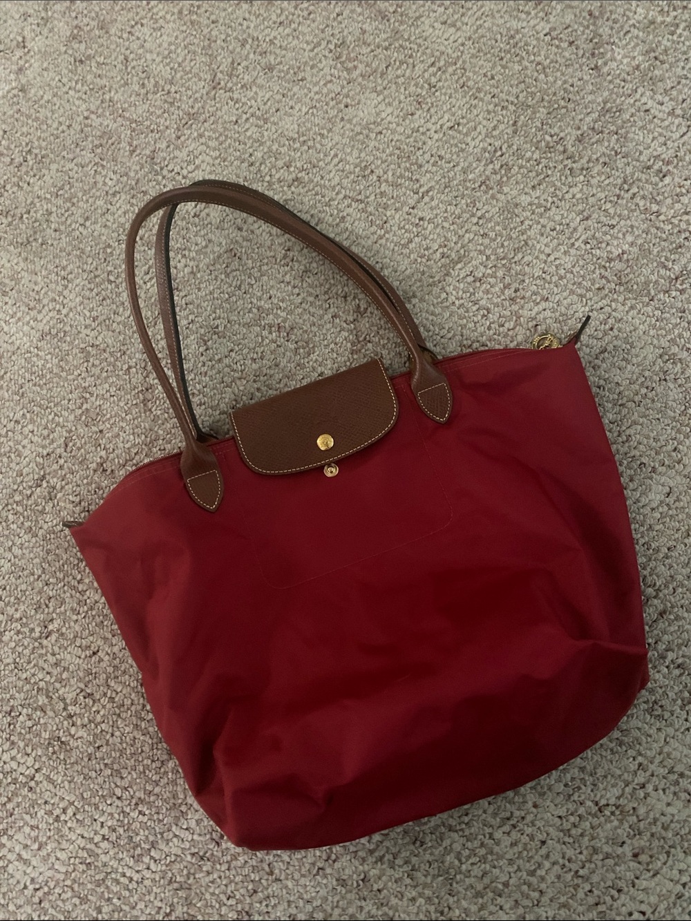 Red Tote Bag with Brown Trim